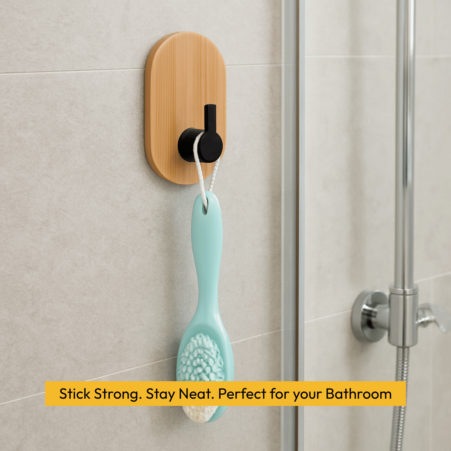 Self Adhesive Wooden Wall Hooks – Heavy Duty Sticky Hooks for Bathroom, Kitchen & Bedroom (No Drilling, Pack of 2)