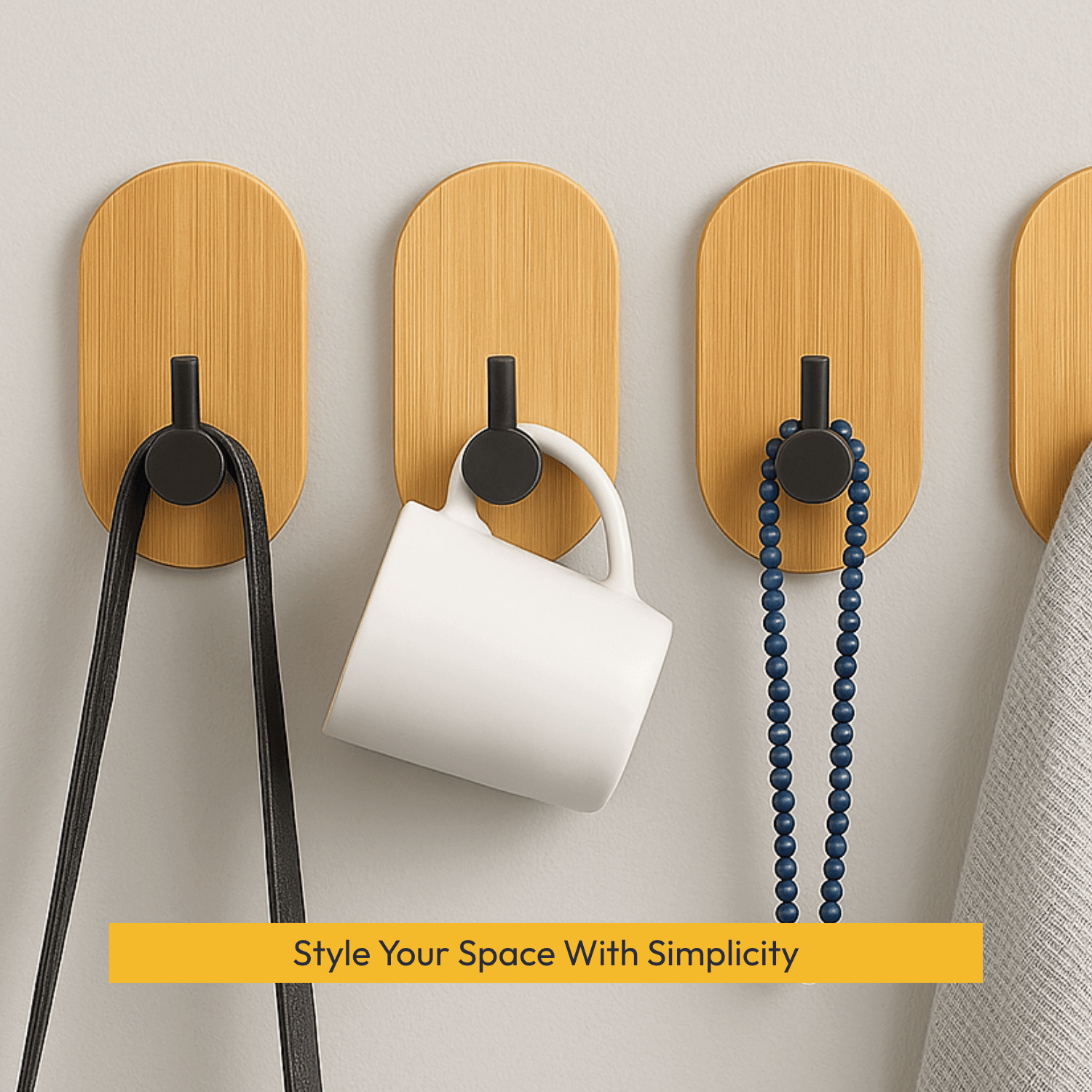 Self Adhesive Wooden Wall Hooks – Heavy Duty Sticky Hooks for Bathroom, Kitchen & Bedroom (No Drilling, Pack of 2)